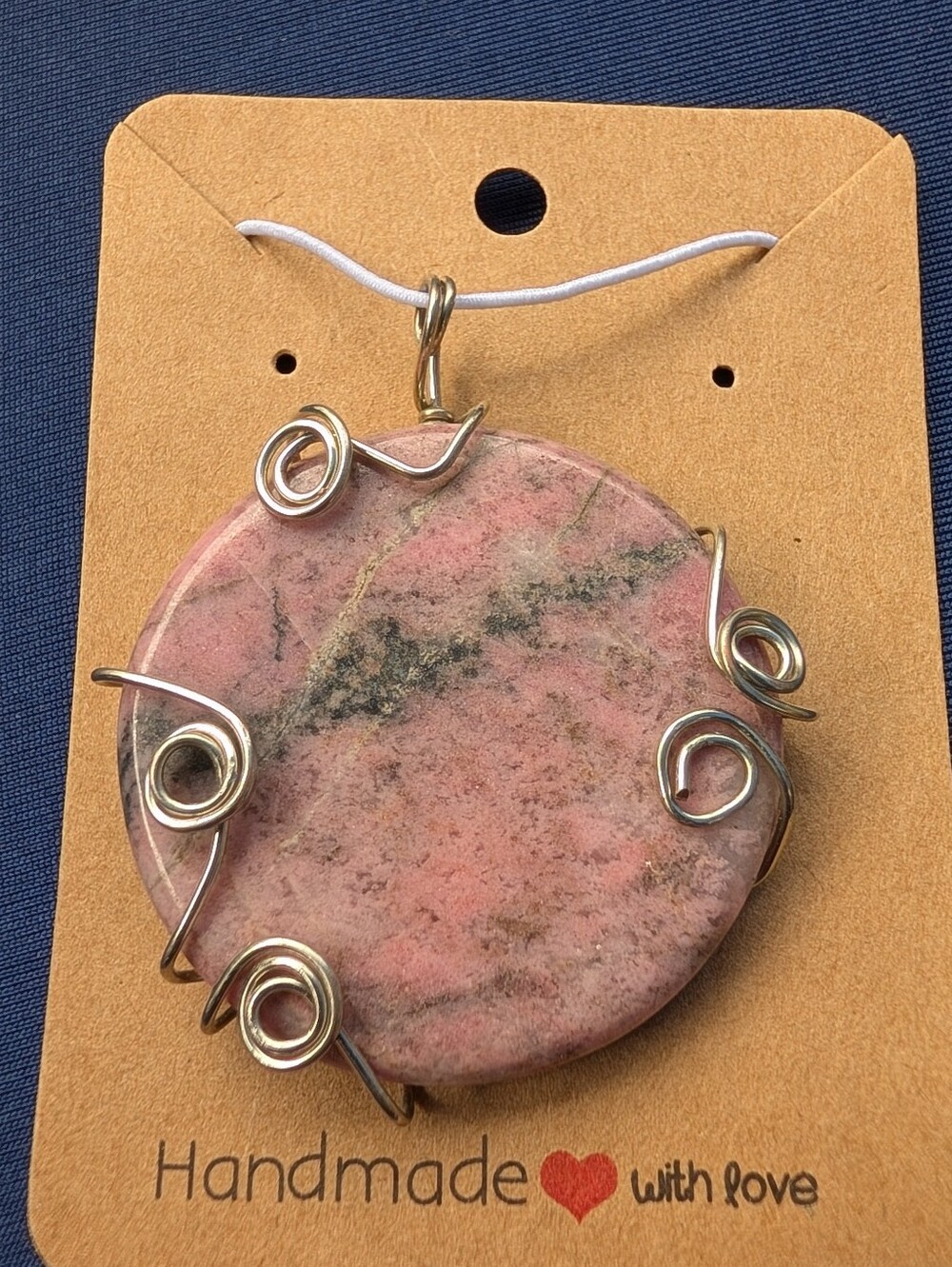 Handmade Rhodonite Stone Wire-Wrapped Pendant Necklace
